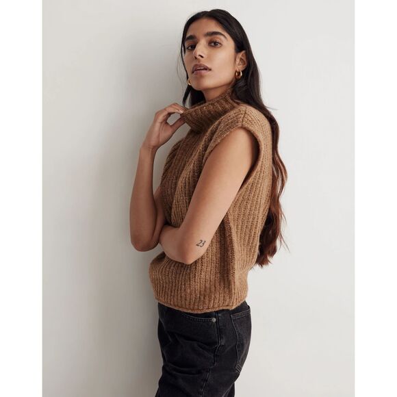 MADEWELL Stimpson Sweater Vest Heather Toffee‎ EUC Wm Sz L - Picture 1 of 10